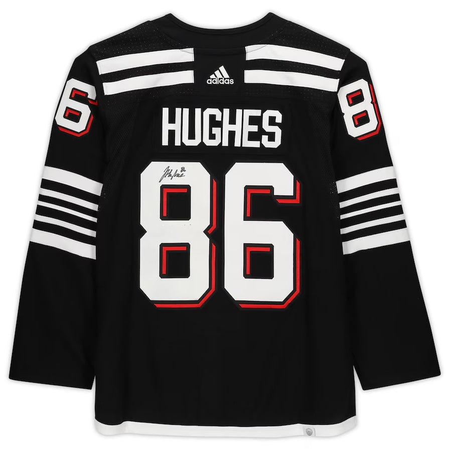 NJ.Devils #86 Jack Hughes Autographed Fanatics Authentic Black Alternate Authentic Jersey Hockey Jerseys