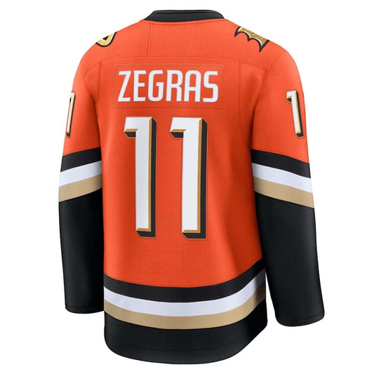 A.Ducks #11 Trevor Zegras Fanatics Home Premium Jersey - Orange Stitched American Hockey Jerseys