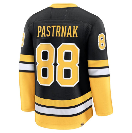 B.Bruins #88 David Pastrnak Fanatics Alternate 100th Anniversary Premium Jersey - Black Stitched American Hockey Jerseys