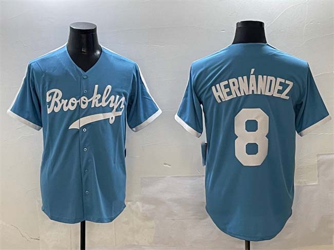 Brooklyn Dodgers #8 Enrique Hern¨¢ndez Light Blue Stitched Baseball Jersey