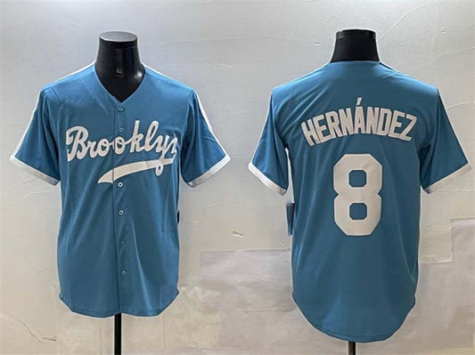 Brooklyn Dodgers #8 Enrique Hern¨¢ndez Light Blue Stitched Baseball Jersey