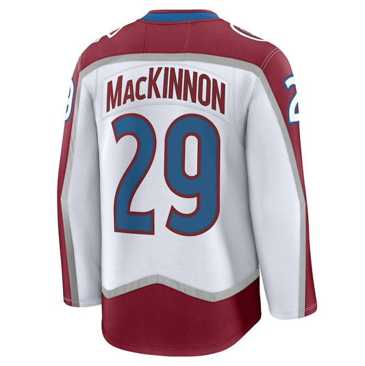 C.Avalanche #29 Nathan MacKinnon Fanatics Away Premium Jersey - White Stitched American Hockey Jerseys