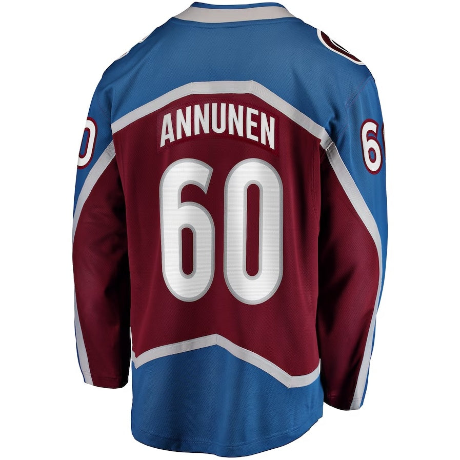C.Avalanche #60 Justus Annunen Fanatics Home Premier Breakaway Player Jersey - Burgundy Stitched American Hockey Jerseys