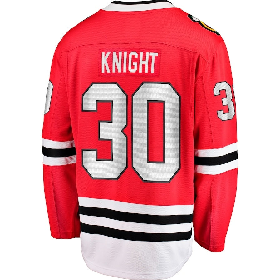 C.Blackhawks #30 Spencer Knight Fanatics Home Breakaway Jersey - Red Stitched American Hockey Jerseys