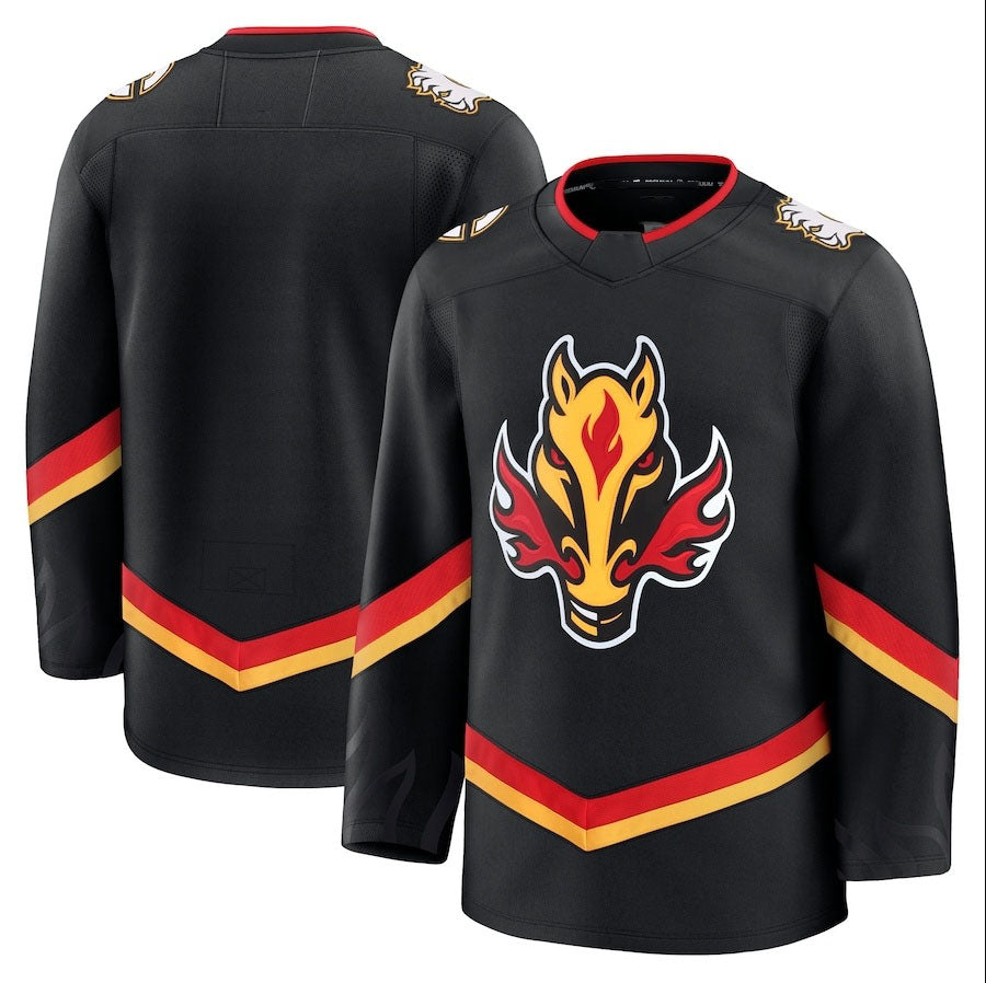 C.Flames Fanatics Alternate Premium Jersey - Black Stitched American Hockey Jerseys