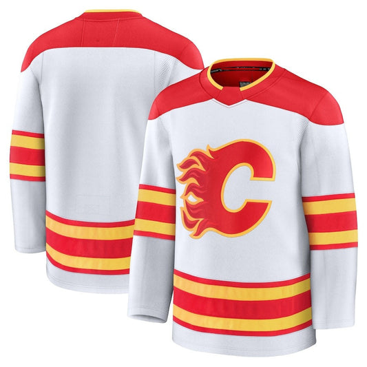 C.Flames Fanatics Away Premium Jersey - White Stitched American Hockey Jerseys