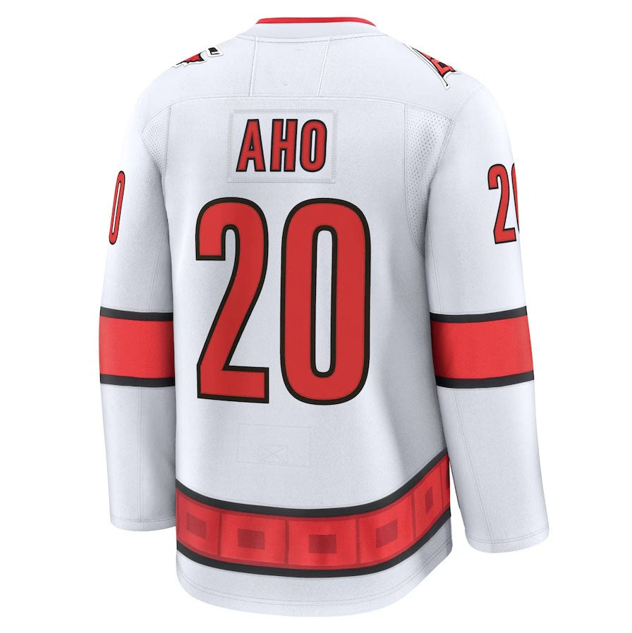 C.Hurricanes #20 Sebastian Aho Fanatics Away Premium Jersey - White Stitched American Hockey Jerseys