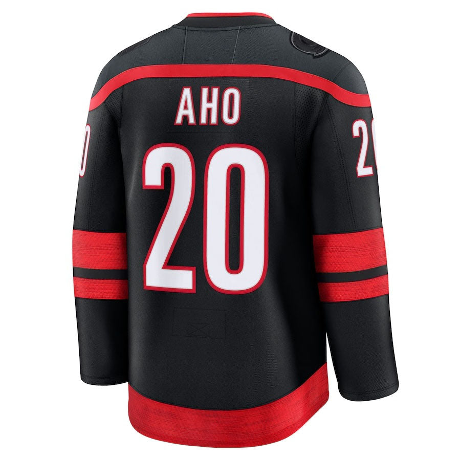C.Hurricanes #20 Sebastian Aho Fanatics Home Premium Jersey - Black Stitched American Hockey Jerseys