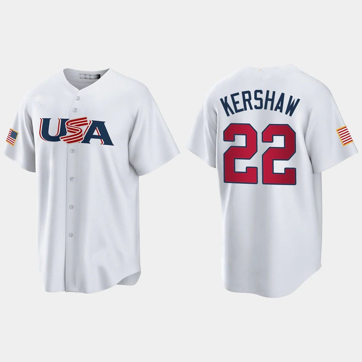 #22 CLAYTON KERSHAW LOS ANGELES DODGERS 2023 WORLD BASEBALL CLASSIC USA REPLICA JERSEY ¡§C WHITE Stitches Baseball Jerseys