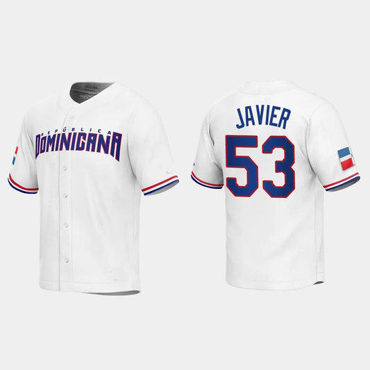 #53 CRISTIAN JAVIER DOMINICAN REPUBLIC BASEBALL 2023 WORLD BASEBALL CLASSIC REPLICA JERSEY ¡§C WHITE Stitches Baseball Jerseys