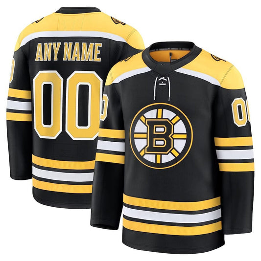 Custom B.Bruins Fanatics Home Premium Jersey - Black Stitched American Hockey Jerseys