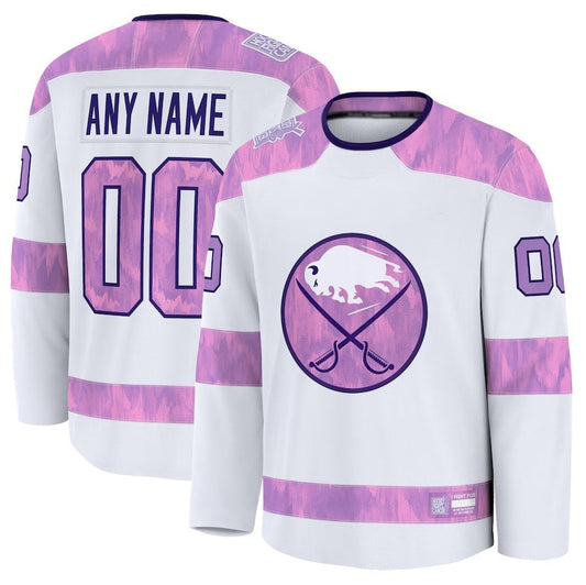 Custom B.Sabres Fanatics 2024 Hockey Fights Cancer Practice Jersey - White Stitched American Hockey Jerseys