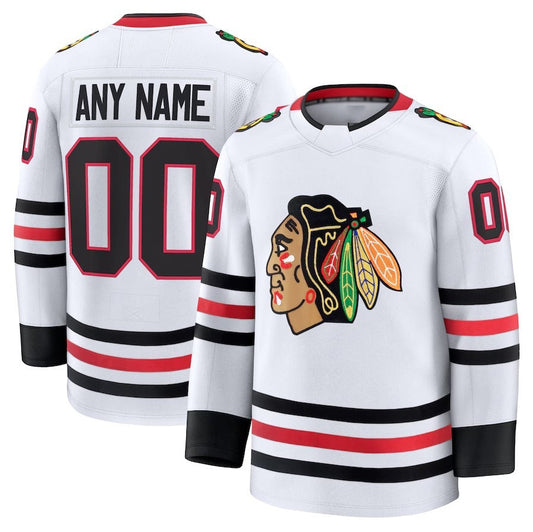 Custom C.Blackhawks Fanatics Away Premium Jersey - White Stitched American Hockey Jerseys