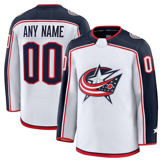 Custom C.Blue Jackets Fanatics Away Premium Jersey - White Stitched American Hockey Jerseys