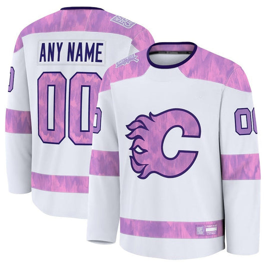Custom C.Flames Fanatics 2024 Hockey Fights Cancer Practice Jersey - White Stitched American Hockey Jerseys