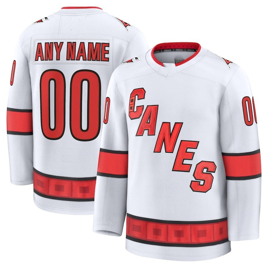 Custom C.Hurricanes Fanatics Away Premium Jersey - White Stitched American Hockey Jerseys