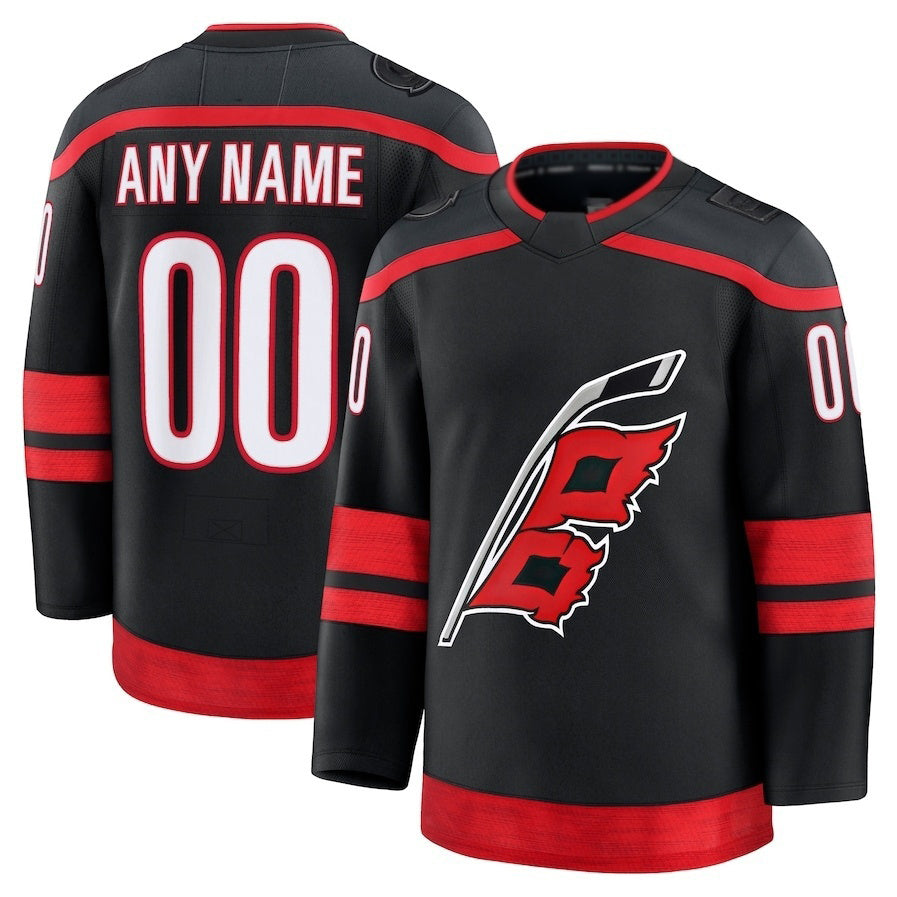 Custom C.Hurricanes Fanatics Home Premium Jersey - Black Stitched American Hockey Jerseys