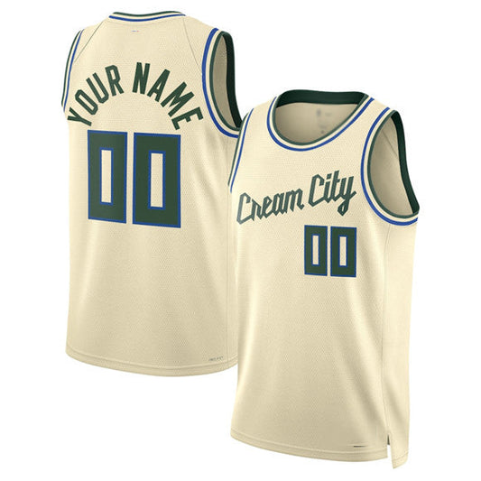 Custom M.Bucks Active Player Cream 2025-26 City Edition Swingman Stitched Basketball Jersey