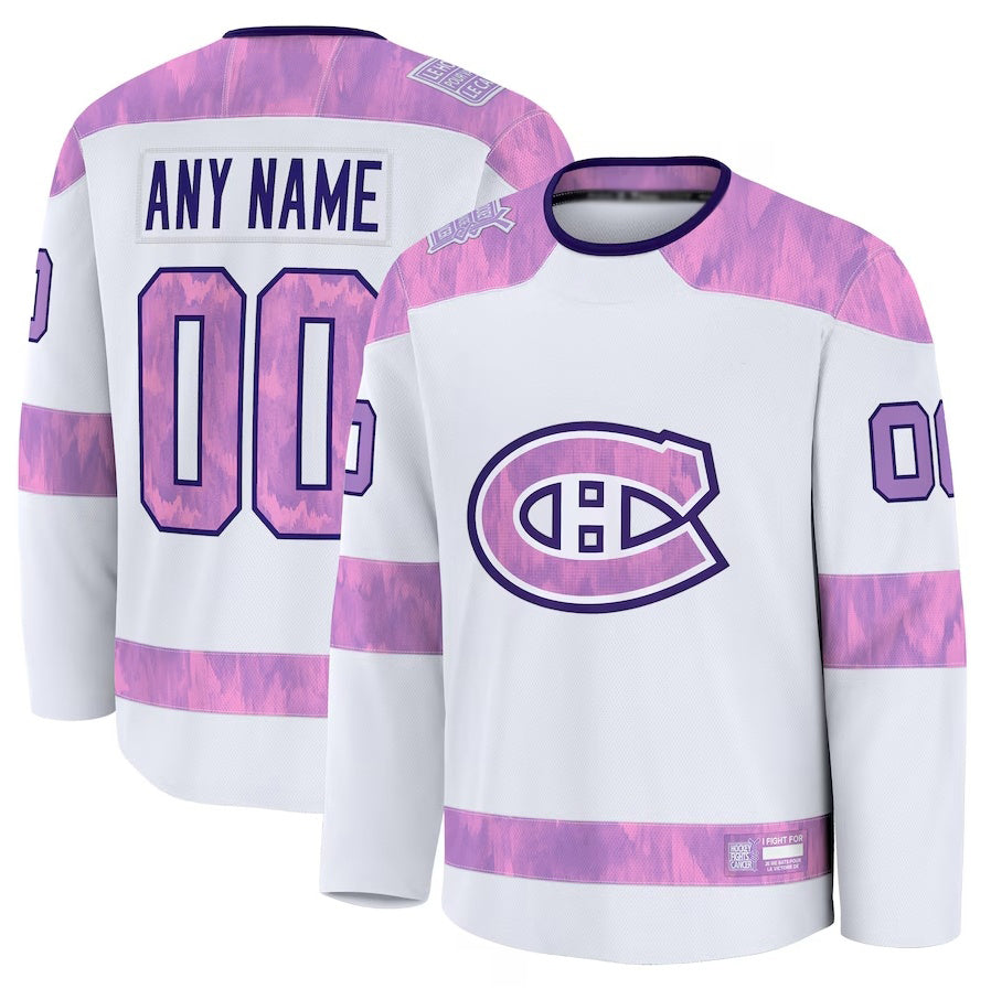 Custom M.Canadiens Fanatics 2024 Hockey Fights Cancer Practice Jersey - White Stitched American Hockey Jerseys