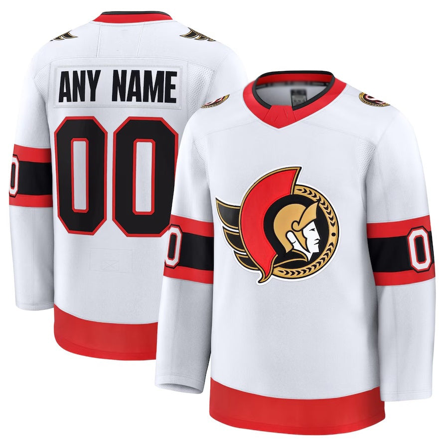 Custom O.Senators Fanatics Away Premium Jersey - White Stitched American Hockey Jerseys