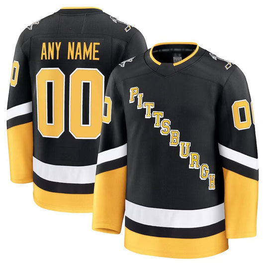Custom P.Penguins Fanatics Alternate Premium Jersey - Black Stitched American Hockey Jerseys