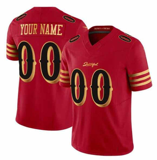 Custom SF.49ers Active Player Red Gold 2025 F.U.S.E. ¡°Rivalries¡± Vapor Limited Football Stitched Jersey