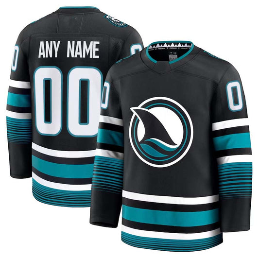 Custom SJ.Sharks Fanatics Alternate Premium Jersey - Black Stitched American Hockey Jerseys
