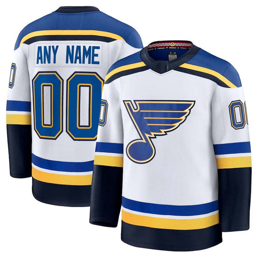 Custom St. L.Blues Fanatics Away Premium Jersey - White Stitched American Hockey Jerseys