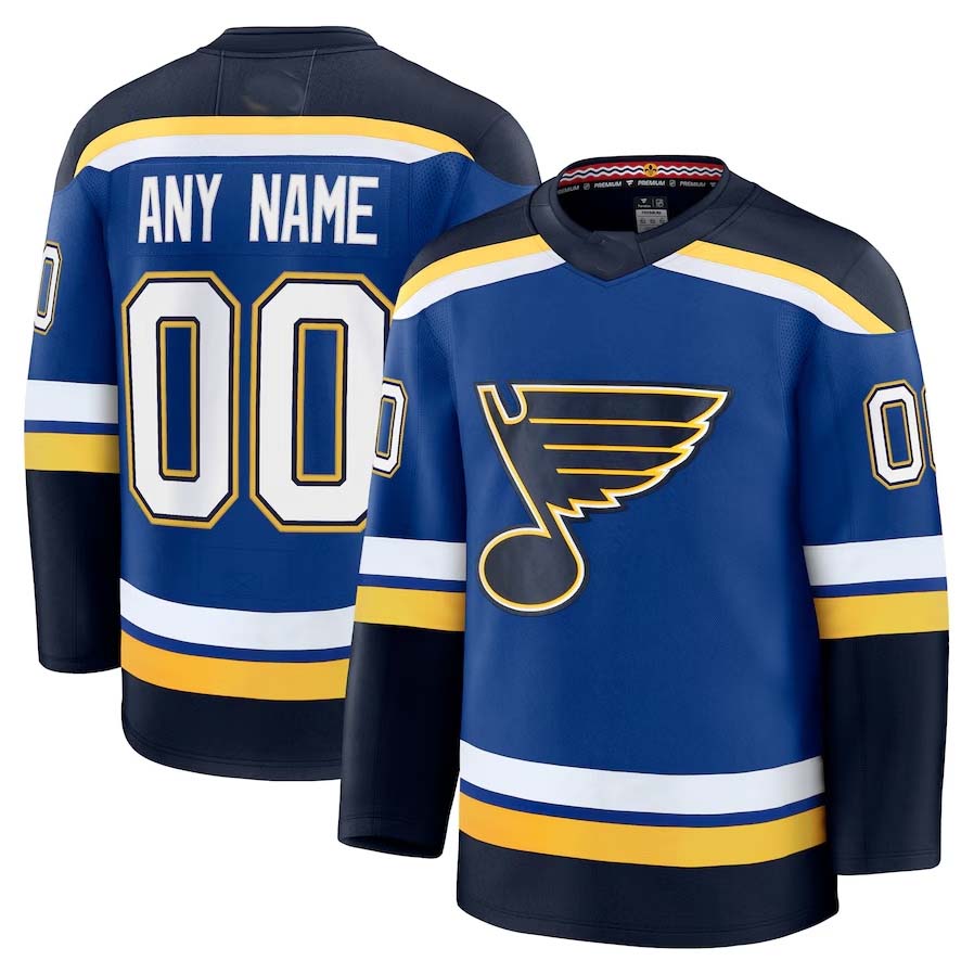 Custom St. L.Blues Fanatics Home Premium Jersey - Blue Stitched American Hockey Jerseys
