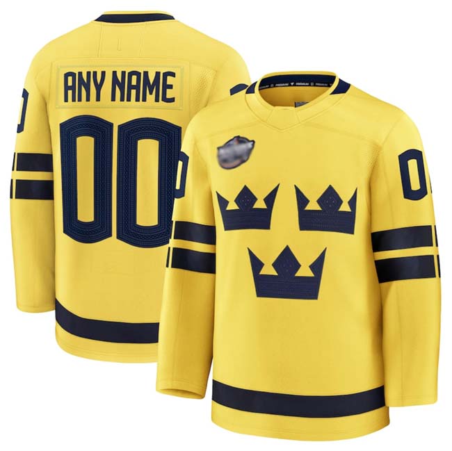 Custom S.Active Player Yellow 2025 4 Nations Face-Off Premium Stitched American Hockey Jerseys