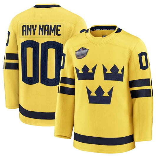 Custom S.Active Player Yellow 2025 4 Nations Face-Off Premium Stitched American Hockey Jerseys