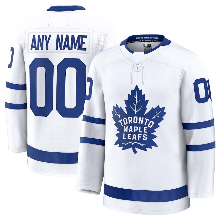 Custom T.Maple Leafs Fanatics Away Premium Jersey - White Stitched American Hockey Jerseys