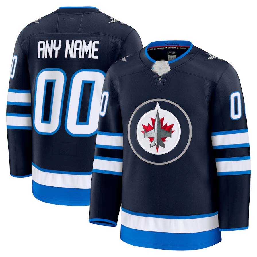 Custom W.Jets Fanatics Home Premium Jersey - Navy Stitched American Hockey Jerseys