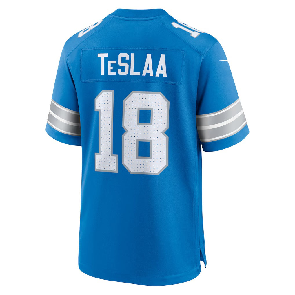 D.Lions #18 Isaac TeSlaa Blue Game Player American Football Jersey
