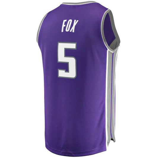 S.Kings #5 De'Aaron Fox Fanatics Branded Fast Break Player Replica Jersey  Icon Edition Purple Stitched American Basketball Jersey