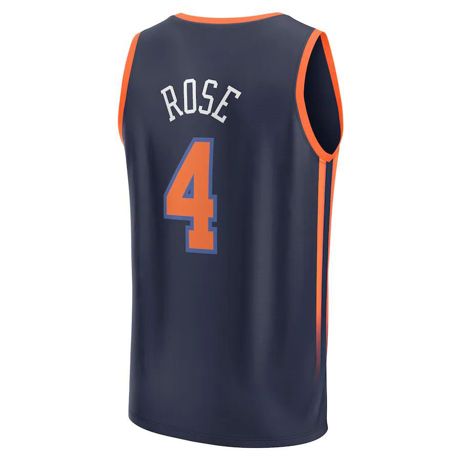 NY.Knicks #4 Derrick Rose Fanatics Branded 2022-23 Fast Break Replica Jersey Statement Edition Navy Stitched American Basketball Jersey