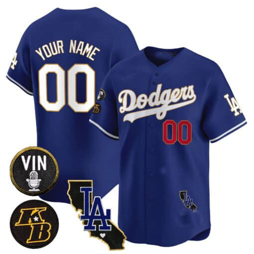 Custom Los Angeles Dodgers Vin Patch & Kobe Bryant Gold Trim Vapor Premier Limited V2 ¨C All Stitched Baseball Jersey