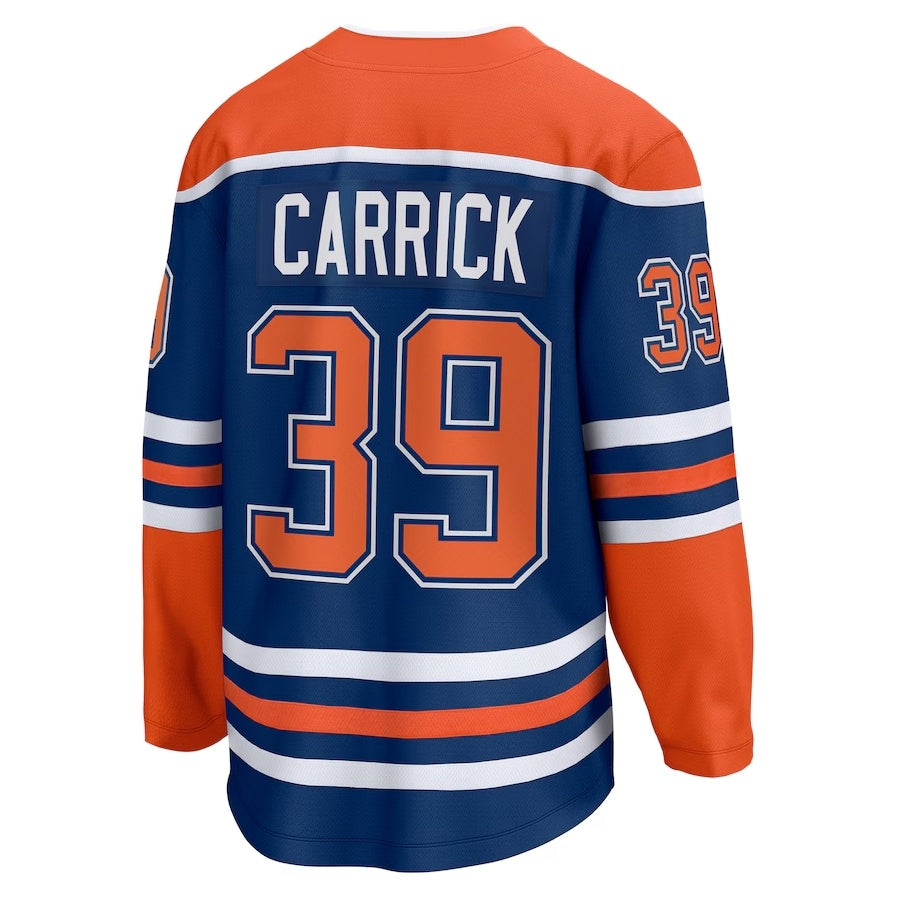 E.Oilers #39 Sam Carrick Fanatics Home Premium Jersey - Royal Stitched American Hockey Jerseys