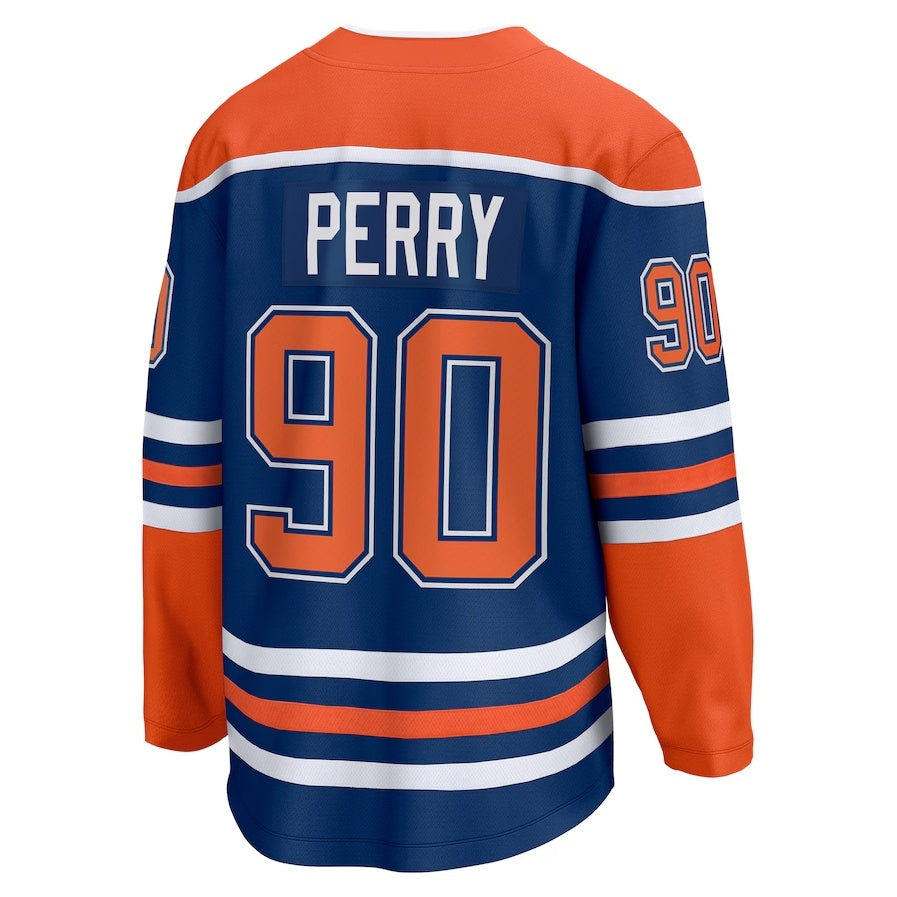 E.Oilers #90 Corey Perry Fanatics Home Premier Breakaway Player Jersey - Royal Stitched American Hockey Jerseys