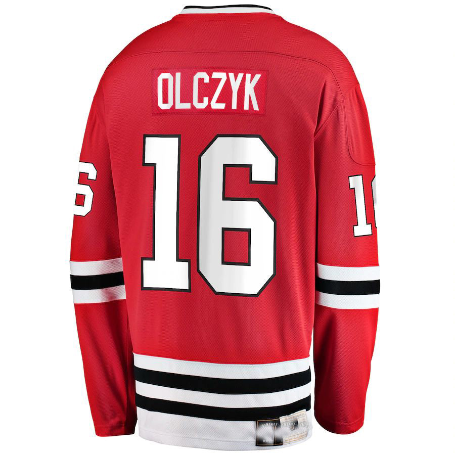 C.Blackhawks #16 Eddie Olczyk Fanatics Branded Premier Breakaway Retired Player Jersey Red Stitched American Hockey Jerseys