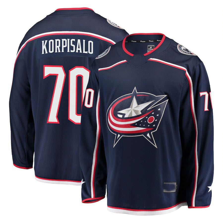 C.Blue Jackets #70 Joonas Korpisalo Fanatics Branded Breakaway Jersey Navy Stitched American Hockey Jerseys