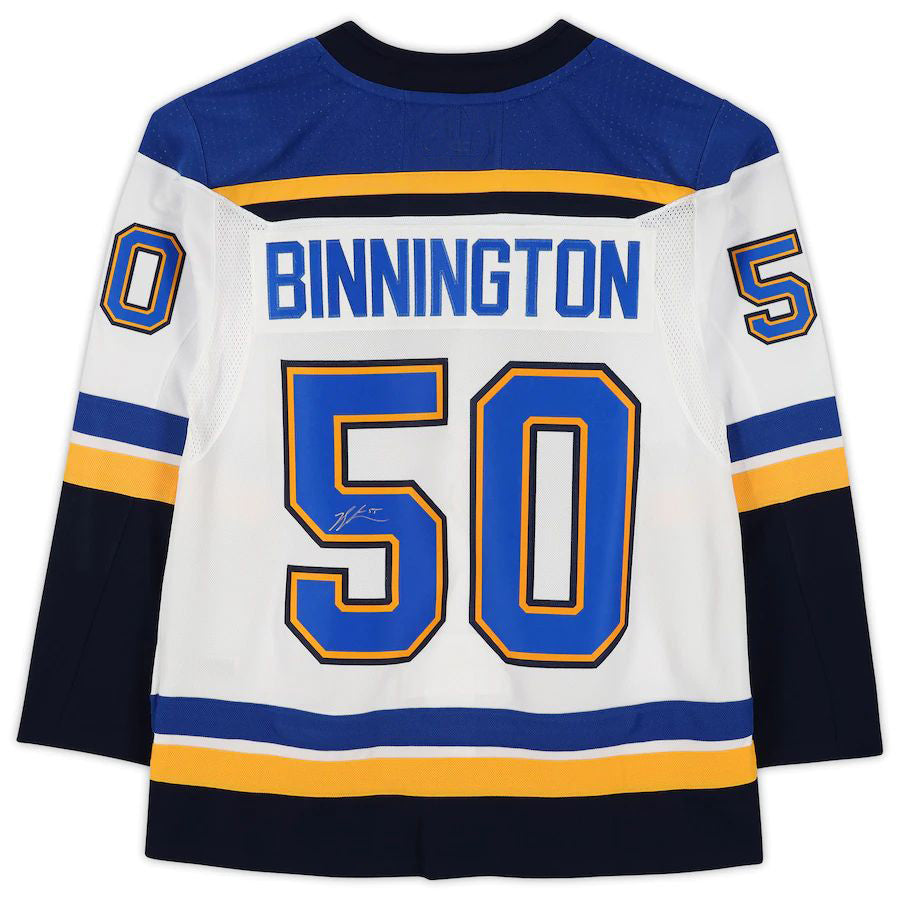 St.L.Blues #50 Jordan Binnington Fanatics Authentic Autographed White Stitched American Hockey Jerseys