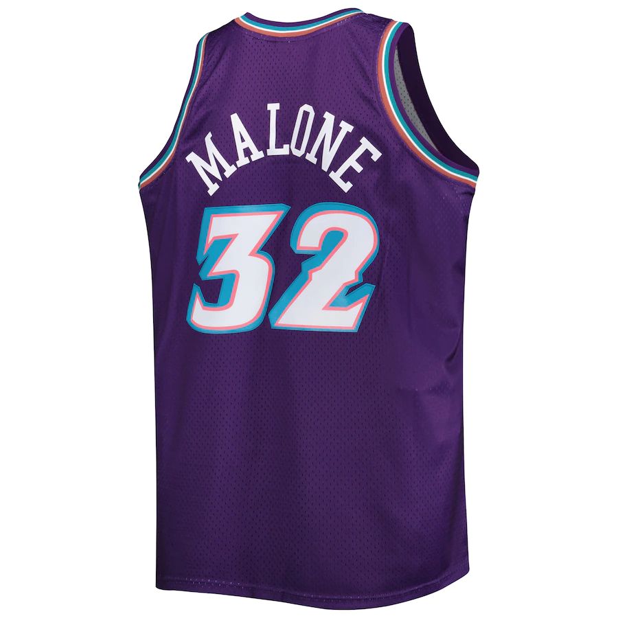 U.Jazz #32 Karl Malone Mitchell & Ness Big & Tall Hardwood Classics 1996-97 Swingman Jersey Purple Stitched American Basketball Jersey