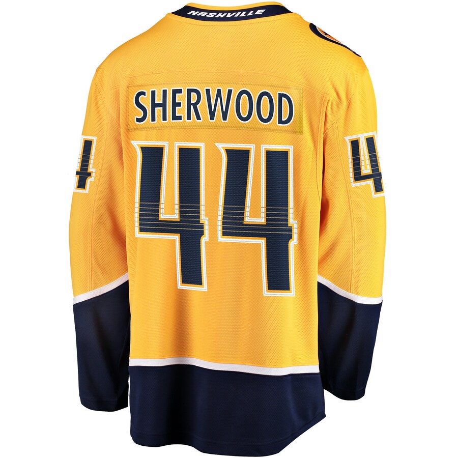 N.Predators #44 Kiefer Sherwood Fanatics Branded Home Breakaway Player Jersey  Gold Stitched American Hockey Jerseys