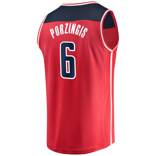 W.Wizards #6 Kristaps Porzingis Fanatics Branded  Fast Break Replica Jersey Red Icon Edition Stitched American Basketball Jersey