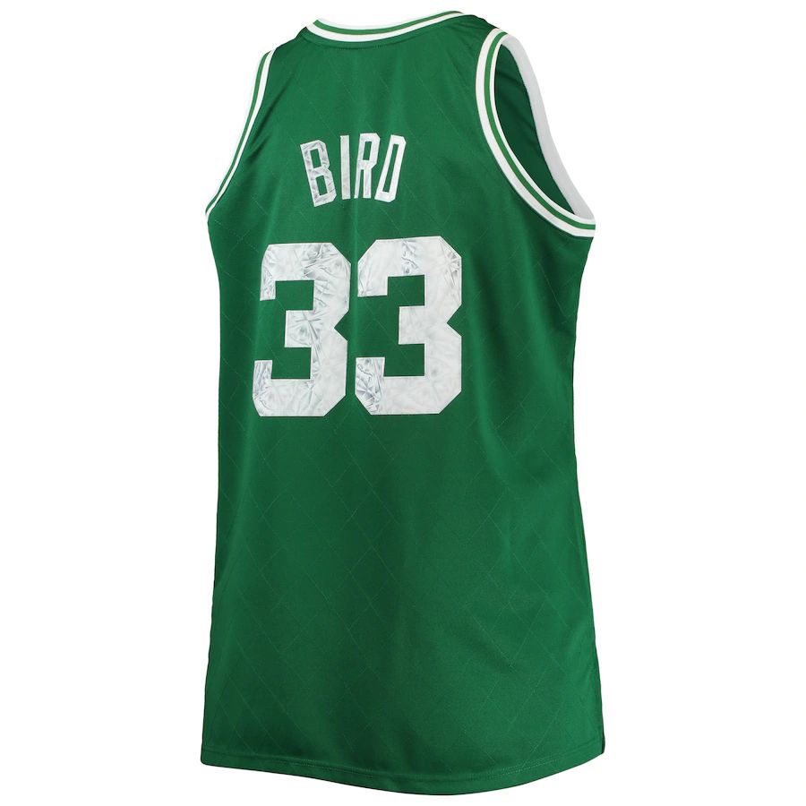 B.Celtics #33 Larry Bird Mitchell & Ness Big & Tall 1985-86 NBA 75th Anniversary Diamond Swingman Jersey Kelly Green Stitched American Basketball Jersey