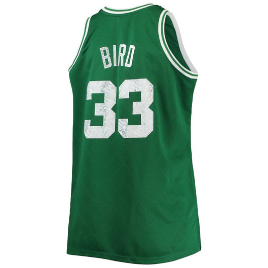 B.Celtics #33 Larry Bird Mitchell & Ness Big & Tall 1985-86 NBA 75th Anniversary Diamond Swingman Jersey Kelly Green Stitched American Basketball Jersey