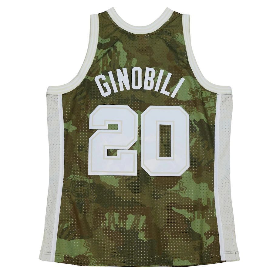 S.Antonio Spurs #20 Manu Ginobili Mitchell & Ness Unisex Hardwood Classics 2002-03 Ghost Green Swingman Jersey Camo Stitched American Basketball Jersey