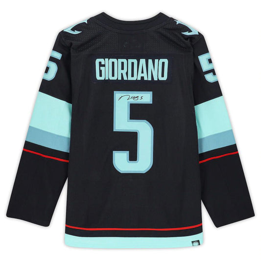 S.Kraken #5 Mark Giordano Fanatics Authentic Autographed  with Inaugural Season Jersey Patch Blue Stitched American Hockey Jerseys