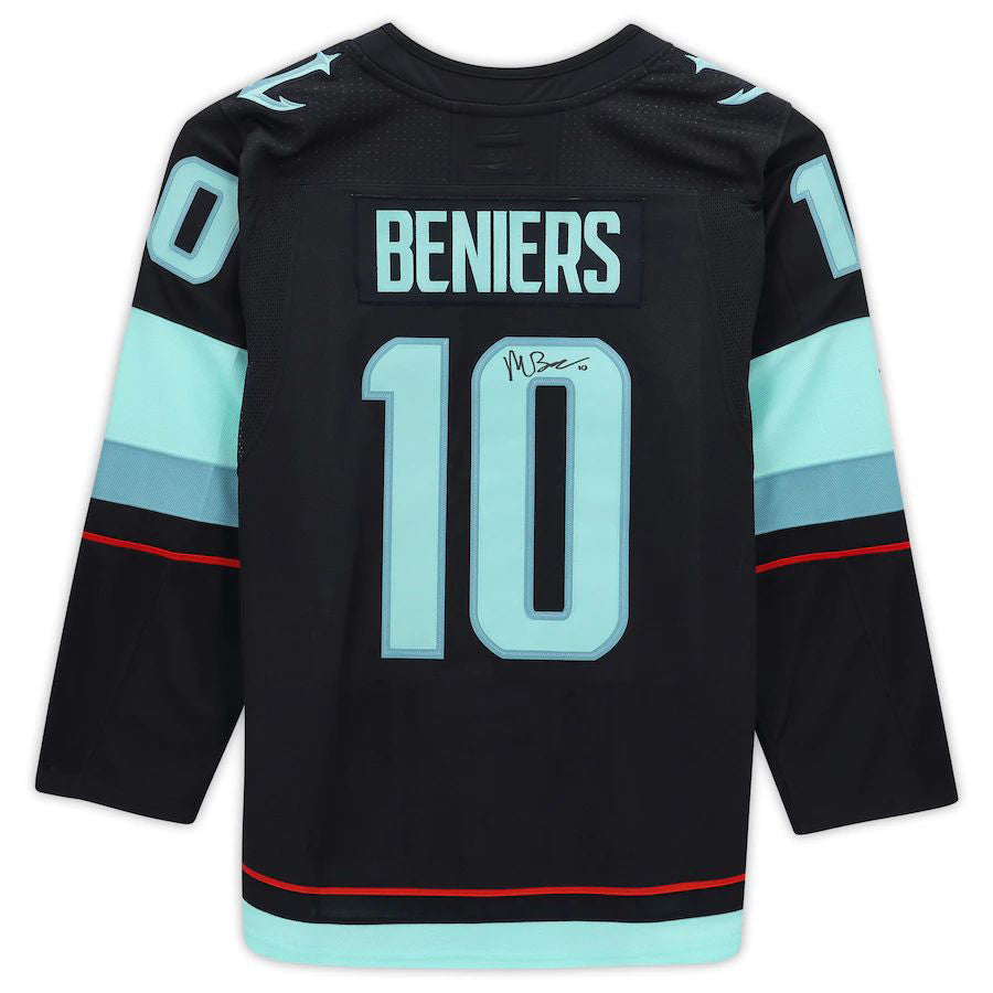 S.Kraken #10 Matt Beniers Fanatics Authentic Autographed  Blue Stitched American Hockey Jerseys